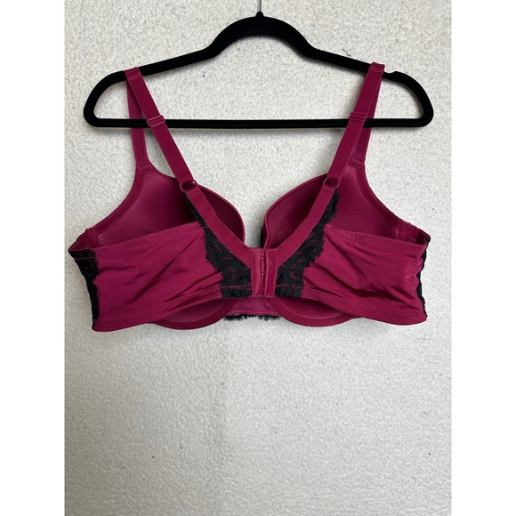 Torrid Burgundy Black Lace Push Up Balconette Bra 42D Underwire Padded Plus Size - Picture 4 of 7